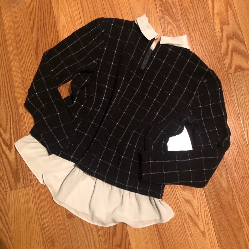 LOFT Black Grid Shirt Sweater (Size S)
